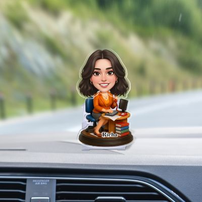 Personalized Office Girl Bobblehead Caricature Boss Lady Gift for Women | Gift for Receptionist, Coworkers, Managers, Colleagues and Corporate Events Battery Powered Moving Head